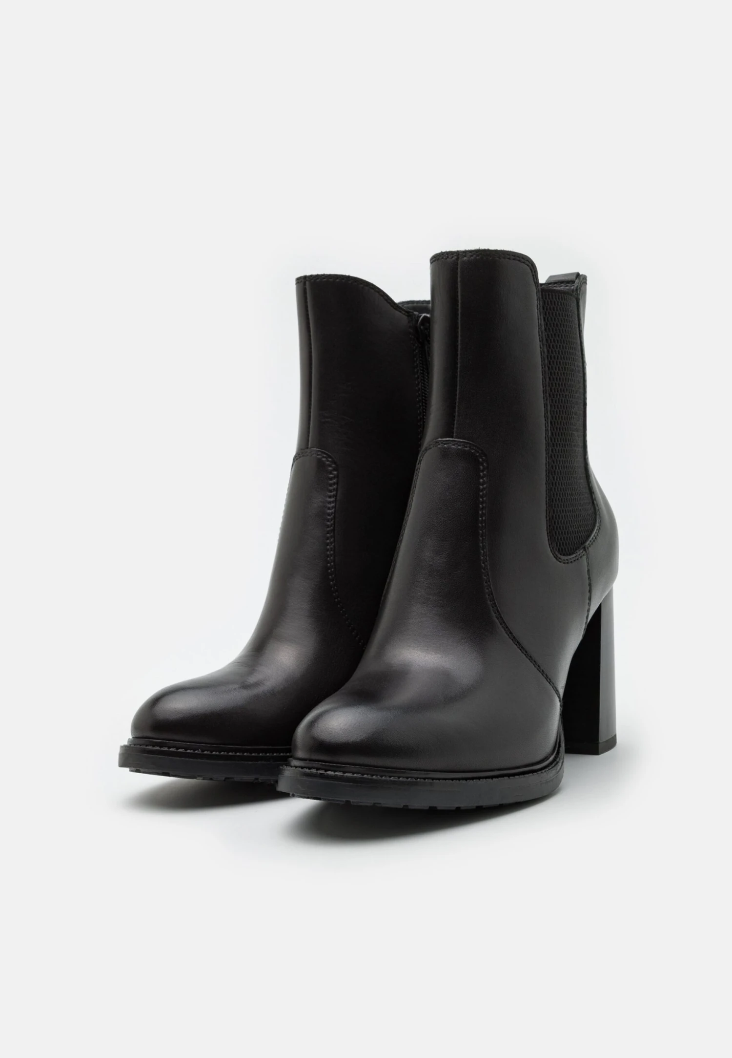 Leather- Enkellaarsjes Met Hoge Hak - Black 3 Leather- Enkellaarsjes Met Hoge Hak - Black - Afbeelding 3